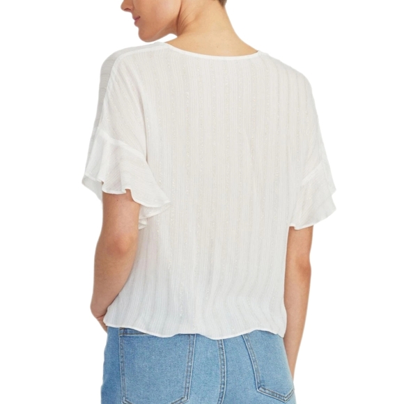 RACHEL Rachel Roy Womens Metallic Tie Front Blouse, White, Size M - Picture 2 of 5